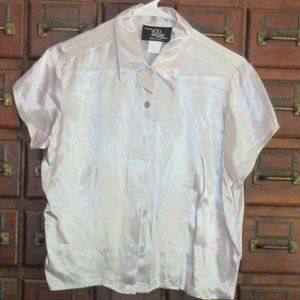 Shiny Silver Short Sleeve Rayon/Acetate Blouse